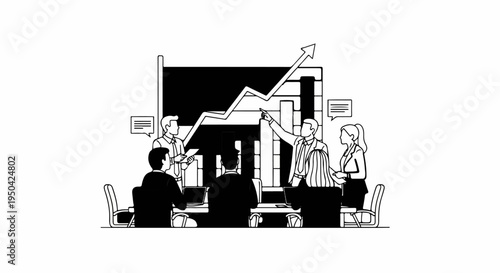 Business team analyzing upward trending financial graph during meeting