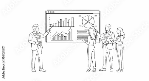 Business team discusses financial charts on a screen during a presentation