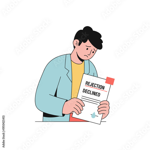 Man looking disappointed while holding job rejection letter  