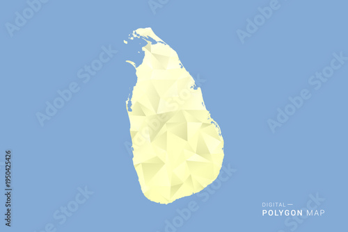 Sri Lanka Map in low poly polygon vector style, geometric shape illustration with soft yellow tones on blue background, clean silhouette for infographic.