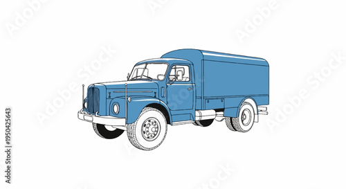 A stylized blue truck with a cargo box, depicted in a sketch-like style