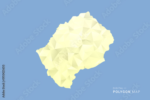 Lesotho Map in low poly polygon vector style, geometric shape illustration with soft yellow tones on blue background, clean silhouette for infographic.