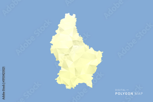 Luxembourg Map in low poly polygon vector style, geometric shape illustration with soft yellow tones on blue background, clean silhouette for infographic.