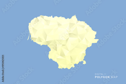 Lithuania Map in low poly polygon vector style, geometric shape illustration with soft yellow tones on blue background, clean silhouette for infographic.