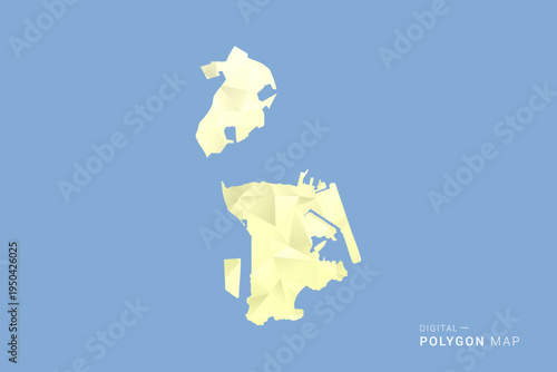Macao Map in low poly polygon vector style, geometric shape illustration with soft yellow tones on blue background, clean silhouette for infographic.