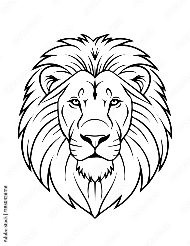 Obraz premium A powerful lion head mascot vector illustration featuring a black silhouette of the wild animal face isolated on white for a nature-inspired tattoo or wildlife symbol