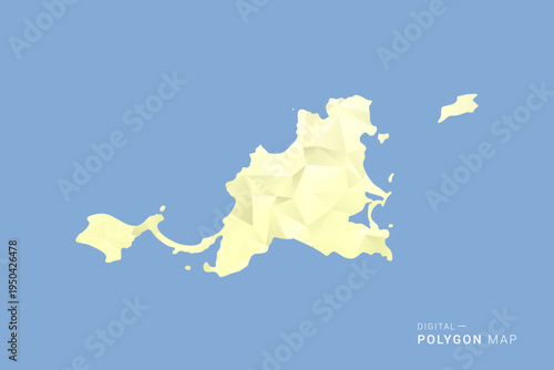 Saint Martin Map in low poly polygon vector style, geometric shape illustration with soft yellow tones on blue background, clean silhouette for infographic.