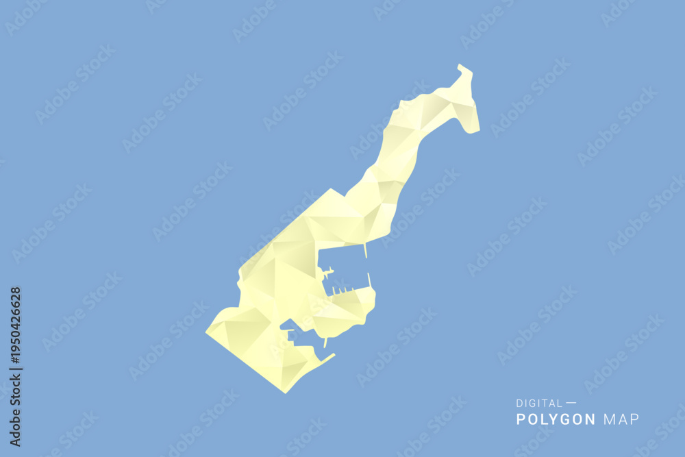 Obraz premium Monaco Map in low poly polygon vector style, geometric shape illustration with soft yellow tones on blue background, clean silhouette for infographic.