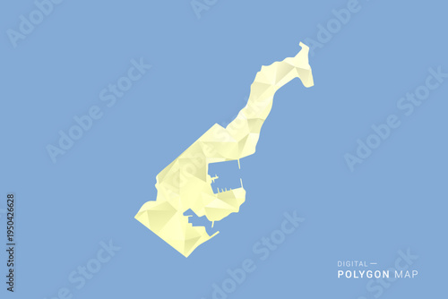 Monaco Map in low poly polygon vector style, geometric shape illustration with soft yellow tones on blue background, clean silhouette for infographic.