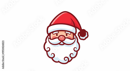 A stylized drawing of Santa Claus's head and iconic hat, with a white beard