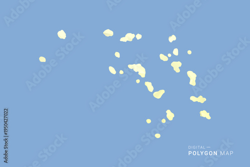 Marshall Islands Map in low poly polygon vector style, geometric shape illustration with soft yellow tones on blue background, clean silhouette for infographic.