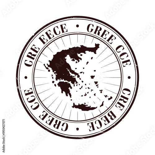 Vintage style circular stamp displaying a map of greece with text