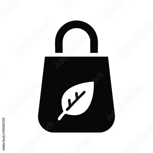 Black vector icon of a bag with a leaf