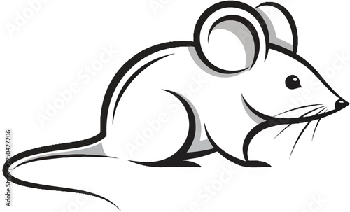 A stylized, graphic illustration of a small rodent in profile against a white background