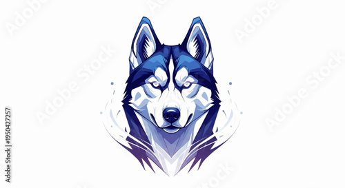 A stylized, graphic portrait of a husky dog's head against a white background