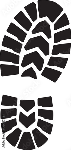 Industrial safety boot footprint silhouette with heavy diagonal chunky tread pattern for construction and work tracking vector