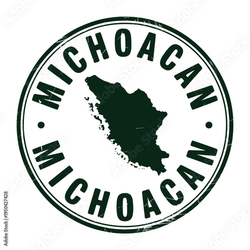 Michoacan state emblem featuring a map silhouette and text design