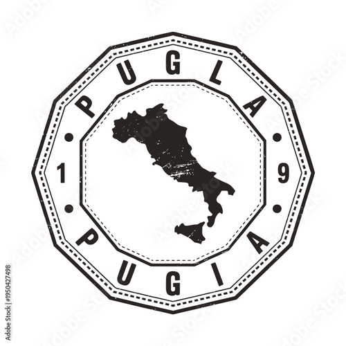 Black and white emblem featuring the shape of italy and text puglia