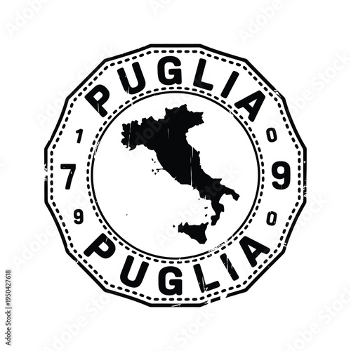 Puglia italy A circular stamp depicting the region s shape