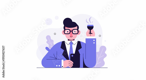 A stylized person in a suit raises a glass of wine, celebrating