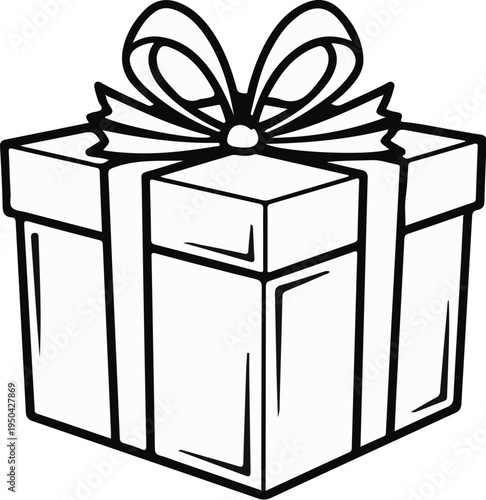 A stylized line drawing of a wrapped gift box with a bow