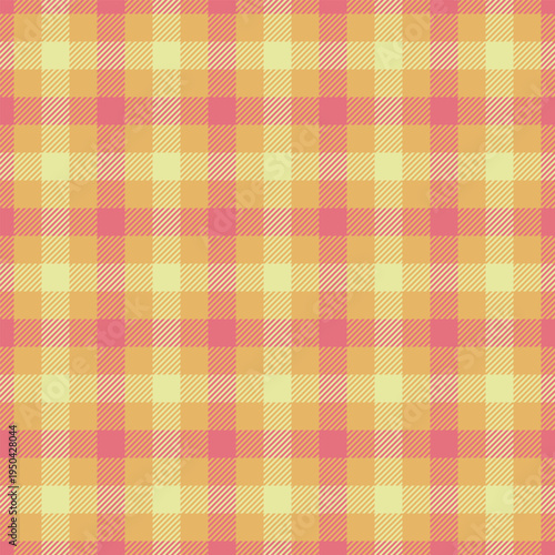 Hippie check texture fabric, simplicity plaid tartan vector. Velvet textile seamless background pattern in amber and red colors.