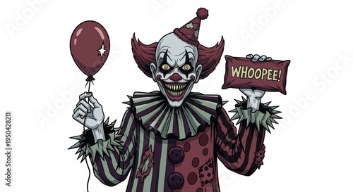 Scary Clown with Whoopee Cushion and Balloon, Halloween Horror