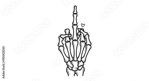 Skeleton Hand Flipping Off With Heart Detail