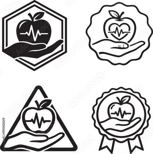 Healthy lifestyle symbol with apple and heartbeat pulse line in supportive hand