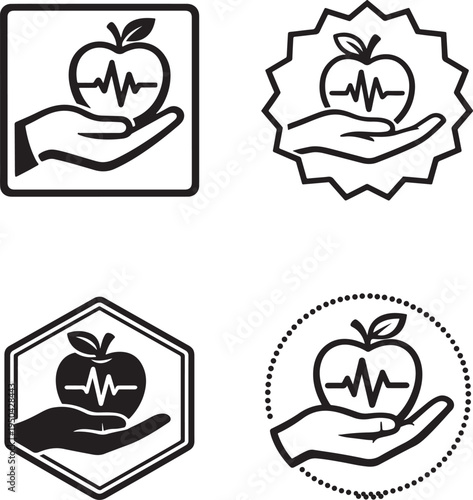 Natural diet concept with apple and pulse line representing healthy lifestyle