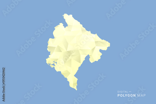 Montenegro Map in low poly polygon vector style, geometric shape illustration with soft yellow tones on blue background, clean silhouette for infographic.