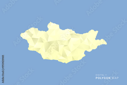 Mongolia Map in low poly polygon vector style, geometric shape illustration with soft yellow tones on blue background, clean silhouette for infographic.
