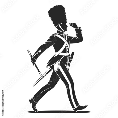 A stylized depiction of a british guardsman in marching pose