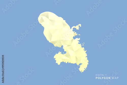 Martinique Map in low poly polygon vector style, geometric shape illustration with soft yellow tones on blue background, clean silhouette for infographic.