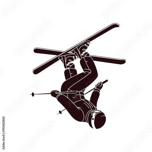 A skier falling with skis and poles up in a dynamic pose
