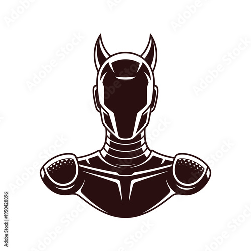 Stylized illustration of a robotic head and shoulders in monochrome