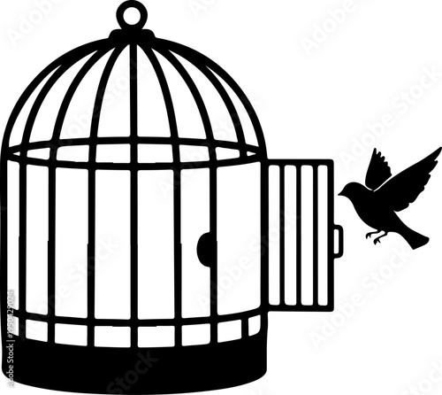 Open Birdcage with a small bird flying out vector illustration