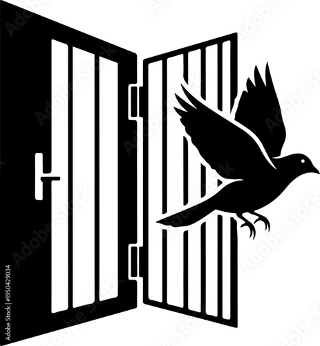 Open Birdcage with a small bird flying out vector illustration