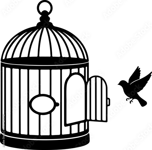 Open Birdcage with a small bird flying out vector illustration