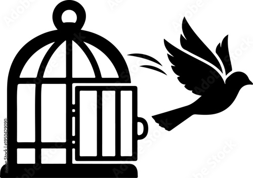Open Birdcage with a small bird flying out vector illustration