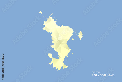 Mayotte Map in low poly polygon vector style, geometric shape illustration with soft yellow tones on blue background, clean silhouette for infographic.