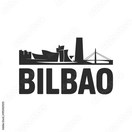Bilbao skyline silhouette with prominent guggenheim museum and bridge