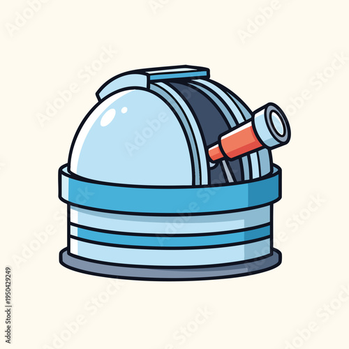 A cartoon depiction of an observatory, with a light blue dome and a telescope, on a white background