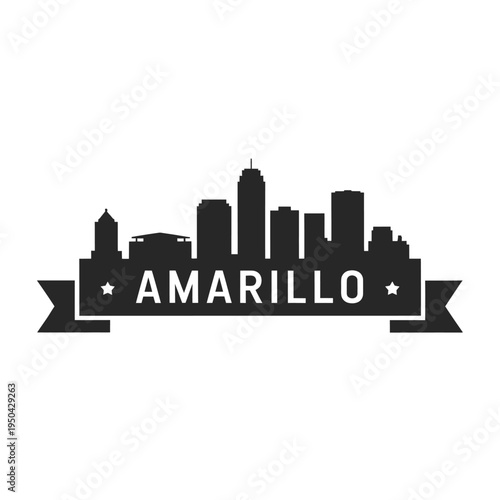 Amarillo city skyline illustration with a decorative ribbon banner design