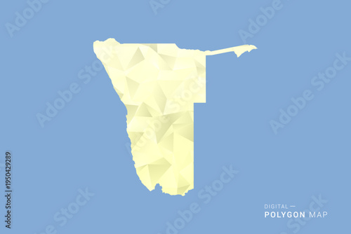 Namibia Map in low poly polygon vector style, geometric shape illustration with soft yellow tones on blue background, clean silhouette for infographic.