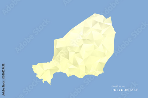 Niger Map in low poly polygon vector style, geometric shape illustration with soft yellow tones on blue background, clean silhouette for infographic.