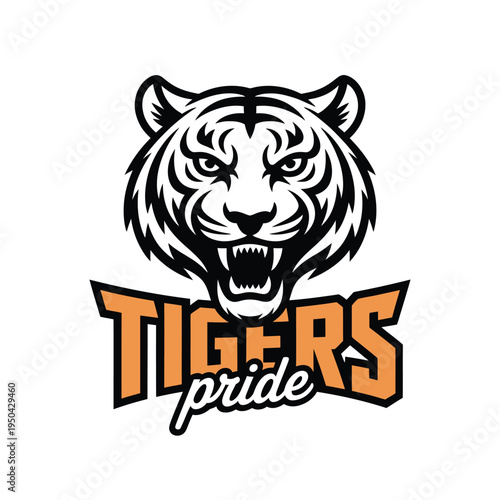 A fierce tiger head illustration with team branding for tigers pride
