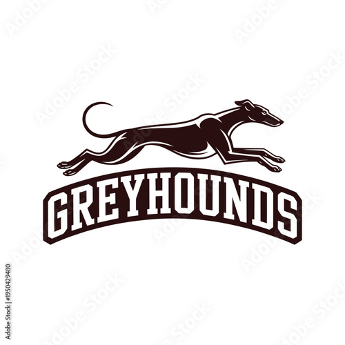 Greyhounds logo featuring a running dog illustration with bold lettering