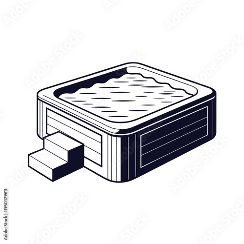Simple illustration of a rectangular hot tub with steps