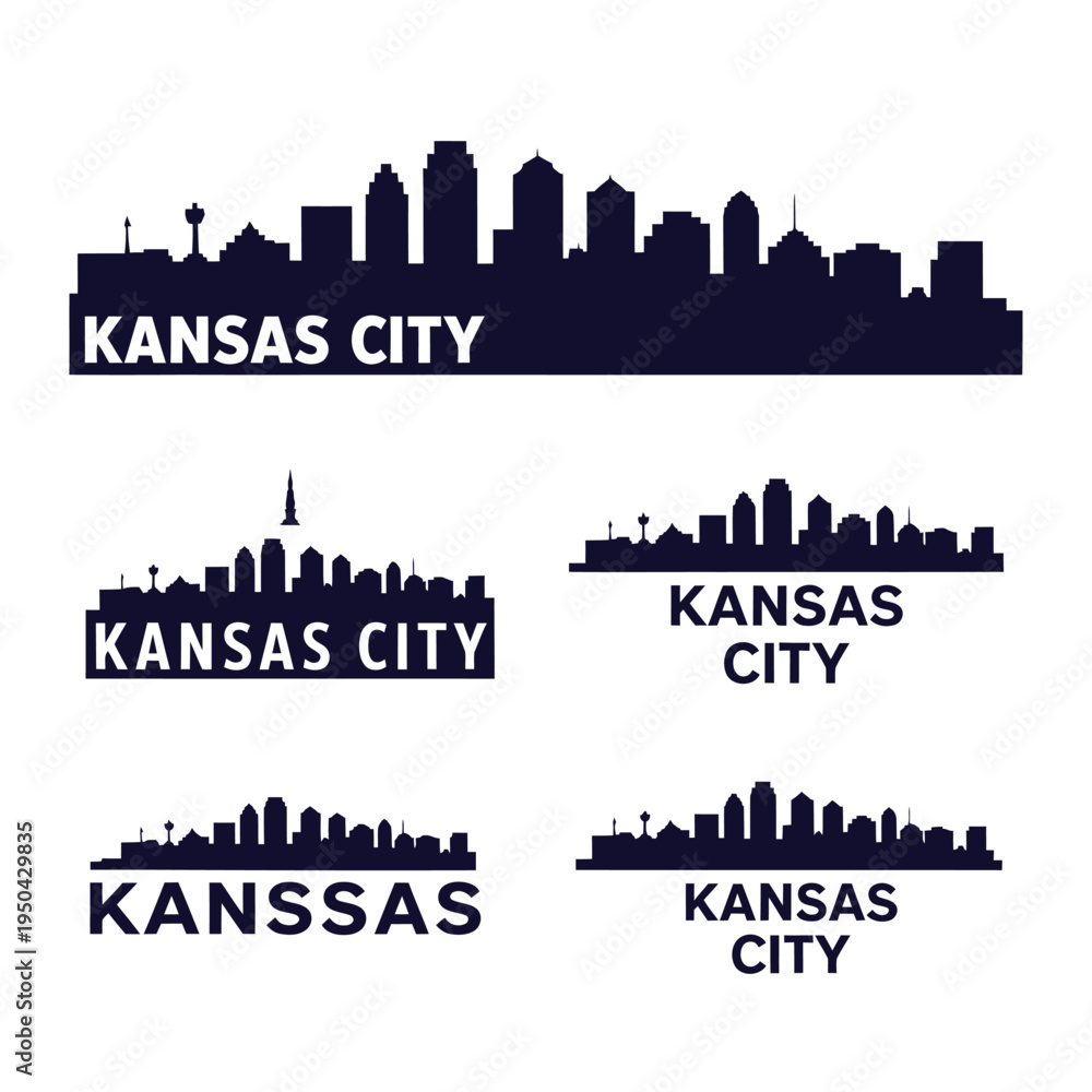 Fototapeta premium Silhouetted skyline of kansas city with repeated city name variations